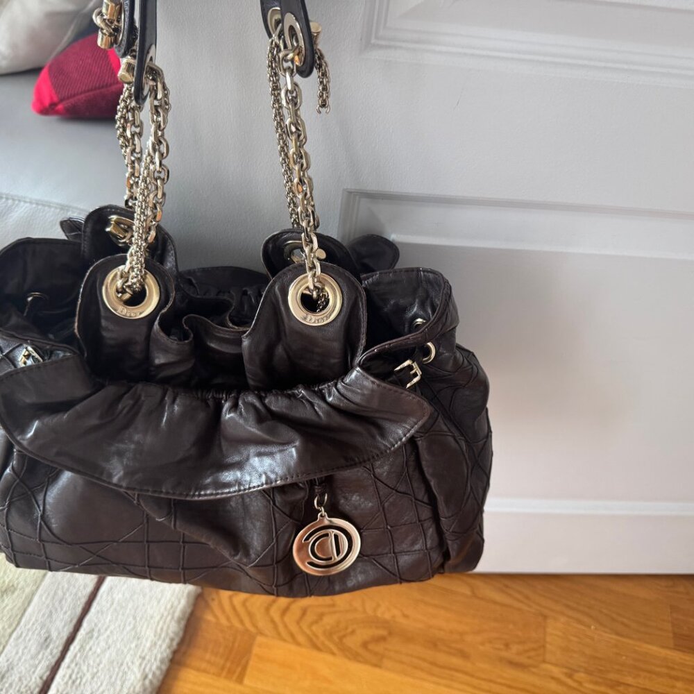 Authentic Dior Christian Dior Le Trente chocolate brown leather shoulder bag